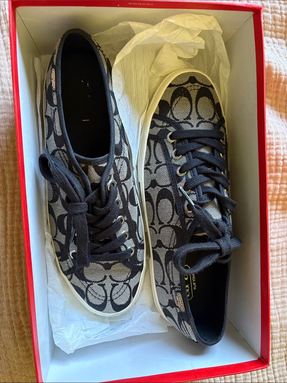 Coach Black and Cream Signature Canvas Sneakers